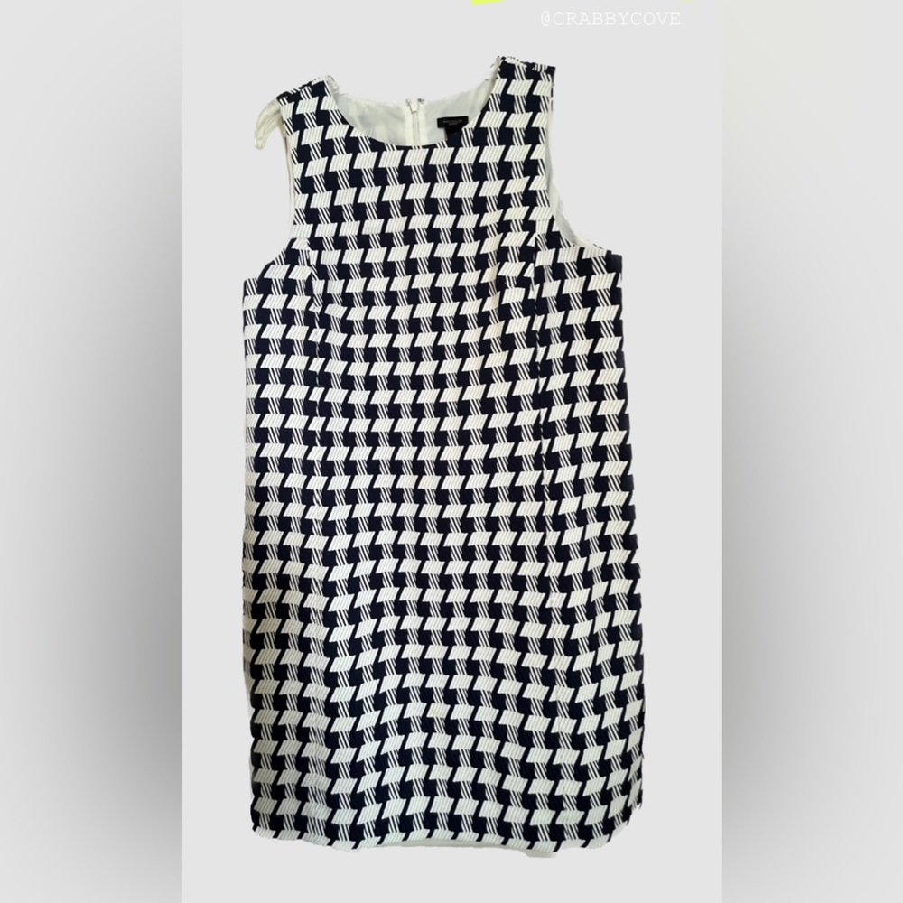 Ann Taylor Factory Houndstooth Print Navy and White casual Sleeveless Dress